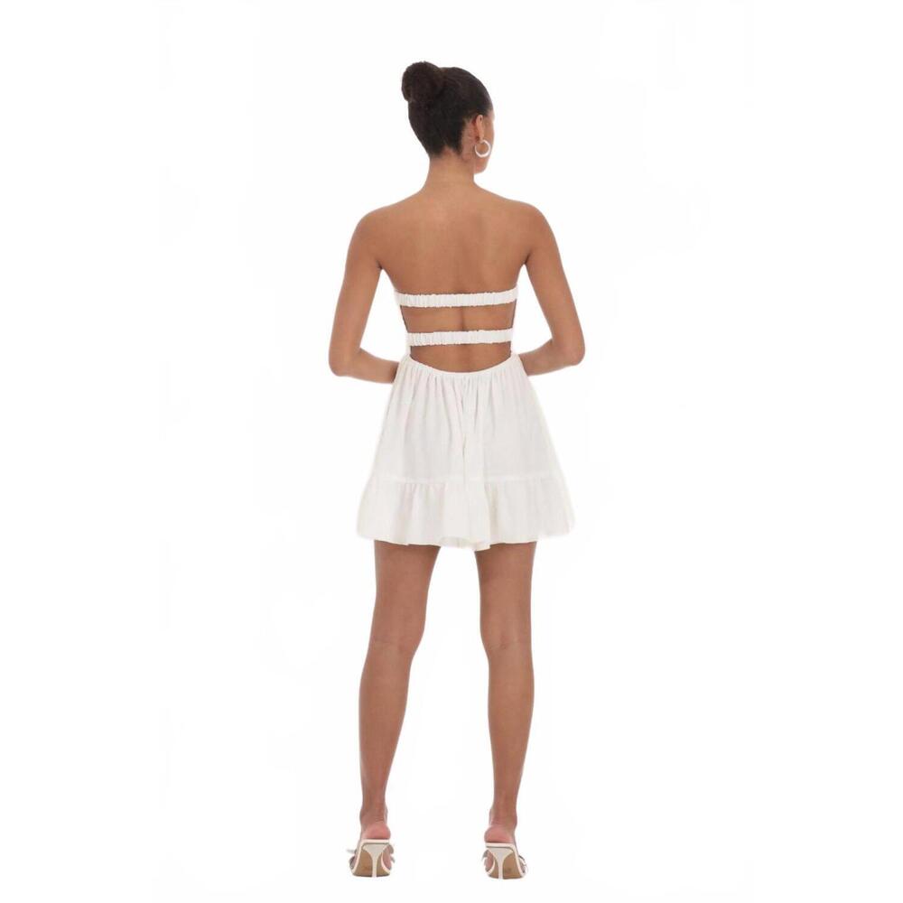 NEW LUCY IN THE SKY swiss dot twist front mini dress in white - Picture 3 of 4